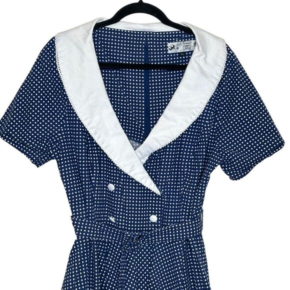Hell Bunny Claudia 50’s Blue and White Polka Dot Fit and Flare Midi Dress 4X - Picture 7 of 9